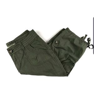 Massini Womens Cropped Capri Pants Olive Green